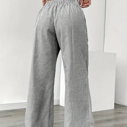 Adrienne | Women's High-Waisted Striped Wide Leg Trousers