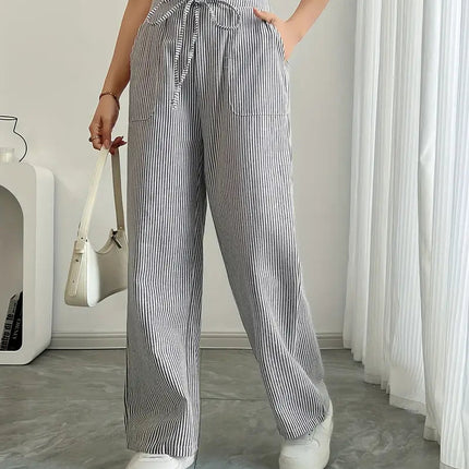 Adrienne | Women's High-Waisted Striped Wide Leg Trousers