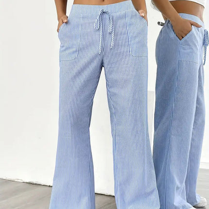 Adrienne | Women's High-Waisted Striped Wide Leg Trousers