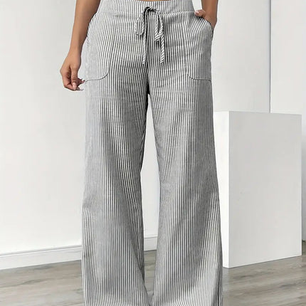 Adrienne | Women's High-Waisted Striped Wide Leg Trousers