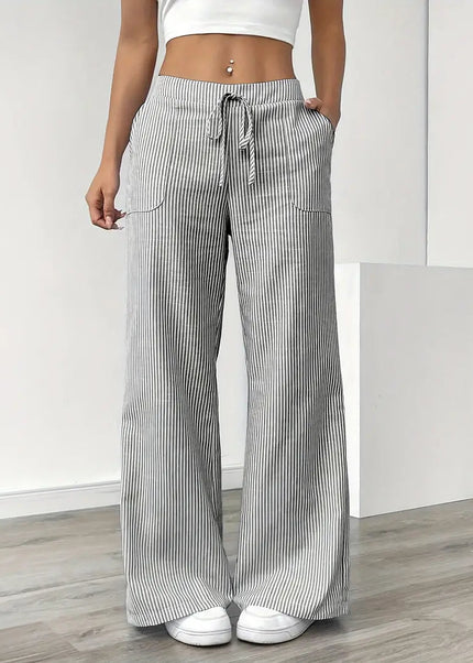 Adrienne | Women's High-Waisted Striped Wide Leg Trousers