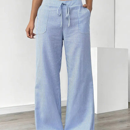 Adrienne | Women's High-Waisted Striped Wide Leg Trousers