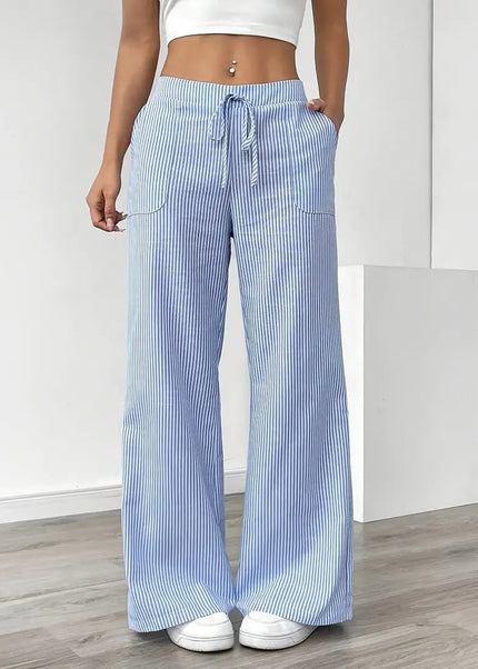 Adrienne | Women's High-Waisted Striped Wide Leg Trousers