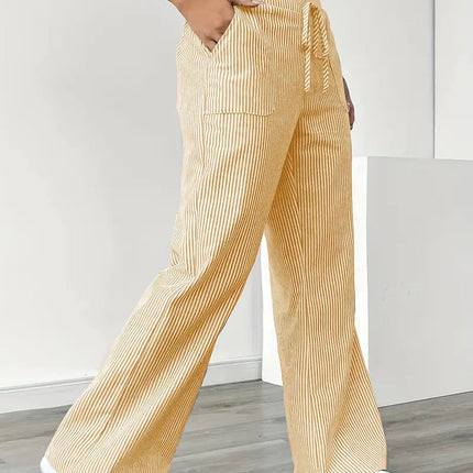 Adrienne | Women's High-Waisted Striped Wide Leg Trousers