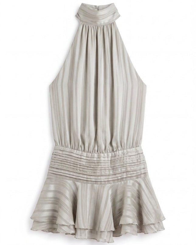 Aria | Elegant Mini Dress – High Neck Pleated Silhouette
