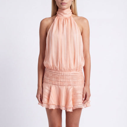 Aria | Elegant Mini Dress – High Neck Pleated Silhouette