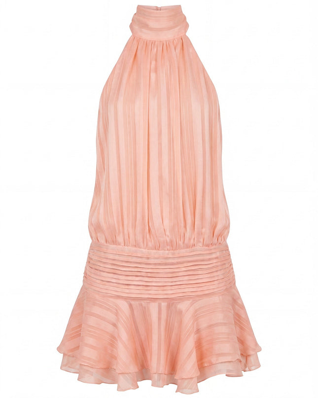 Aria | Elegant Mini Dress – High Neck Pleated Silhouette