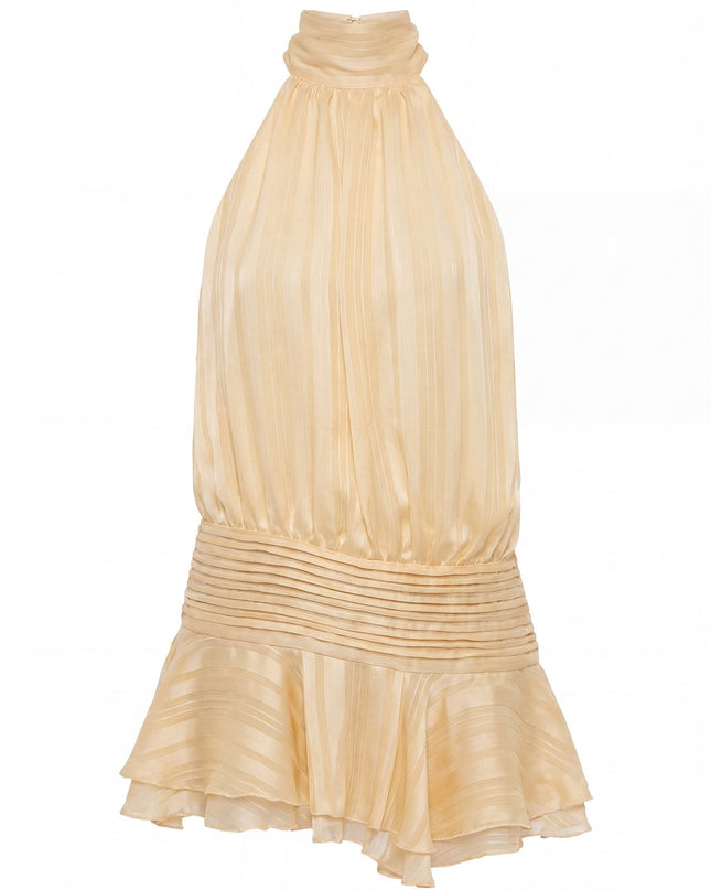 Aria | Elegant Mini Dress – High Neck Pleated Silhouette