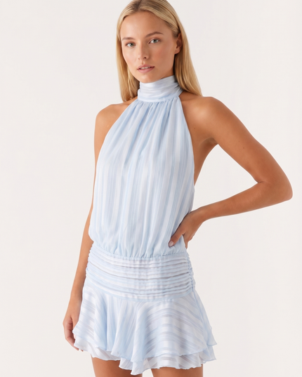 Aria | Elegant Mini Dress – High Neck Pleated Silhouette
