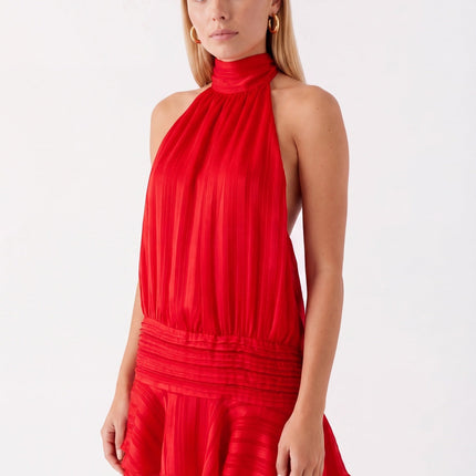 Aria | Elegant Mini Dress – High Neck Pleated Silhouette