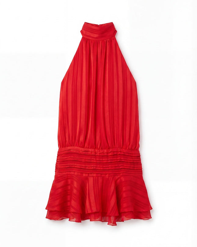 Aria | Elegant Mini Dress – High Neck Pleated Silhouette