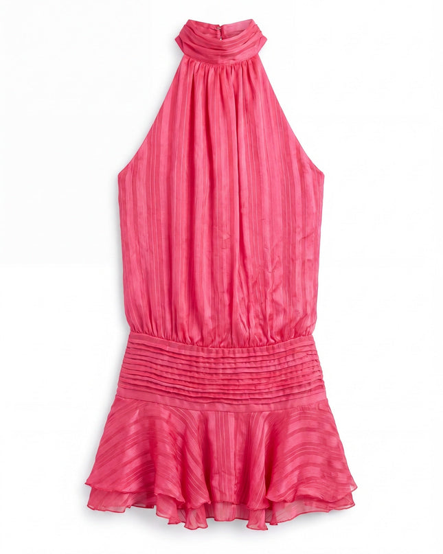 Aria | Elegant Mini Dress – High Neck Pleated Silhouette