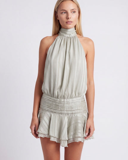 Aria | Elegant Mini Dress – High Neck Pleated Silhouette