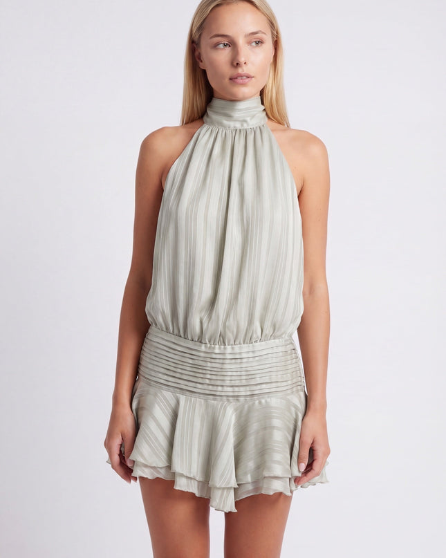 Aria | Elegant Mini Dress – High Neck Pleated Silhouette