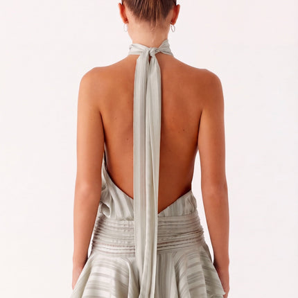 Aria | Elegant Mini Dress – High Neck Pleated Silhouette