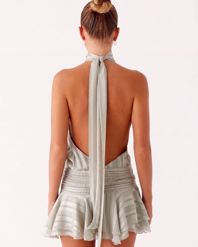 Aria | Elegant Mini Dress – High Neck Pleated Silhouette