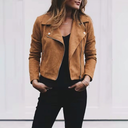 Audrey | Cropped Zip-Front Moto Jacket