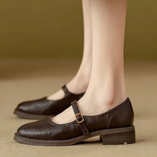 Audrey | Women's Leather Mary Jane Flats – Adjustable Strap