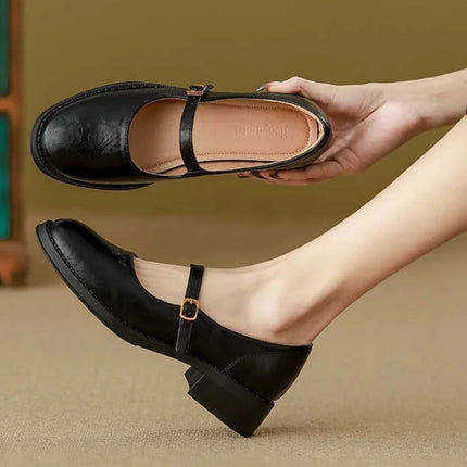 Audrey | Women's Leather Mary Jane Flats – Adjustable Strap