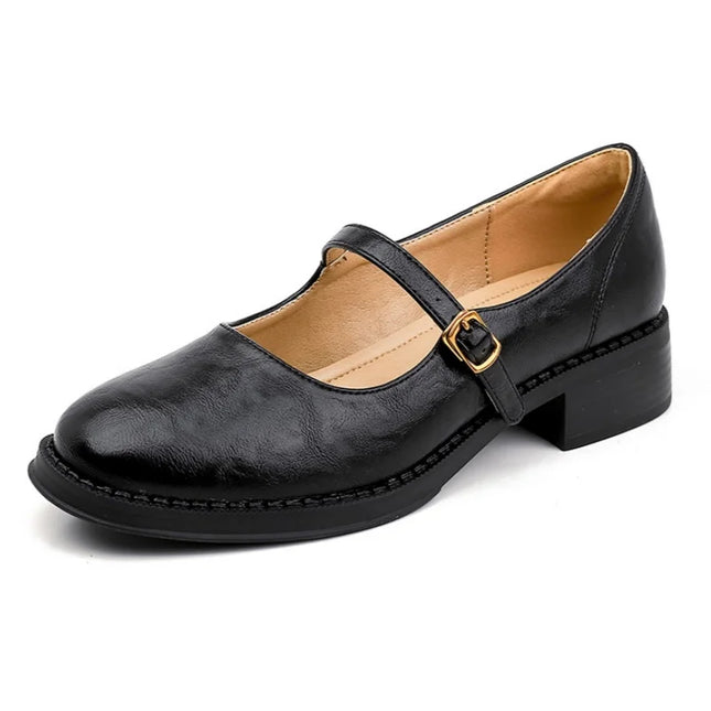 Audrey | Women's Leather Mary Jane Flats – Adjustable Strap