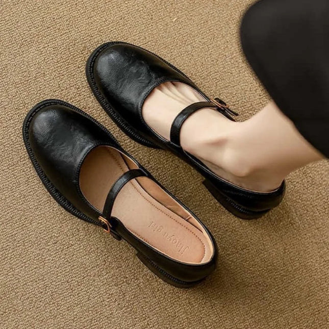Audrey | Women's Leather Mary Jane Flats – Adjustable Strap