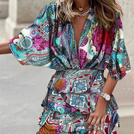 Avelisse | Elegant Mini Dress – Ruffle V-Neck Wrap Style