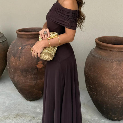 Calista | Elegant Wedding Guest Dress – Mesh Overlay Maxi