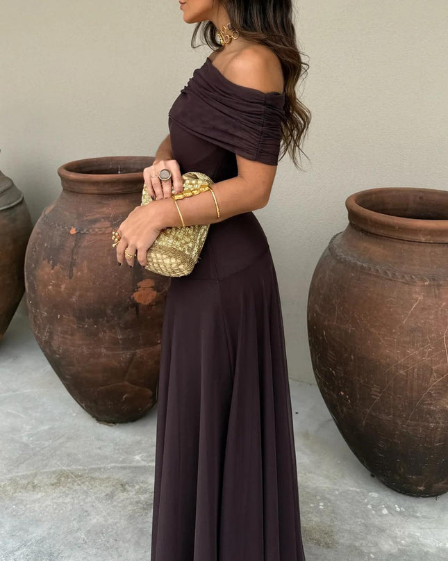 Calista | Elegant Wedding Guest Dress – Mesh Overlay Maxi