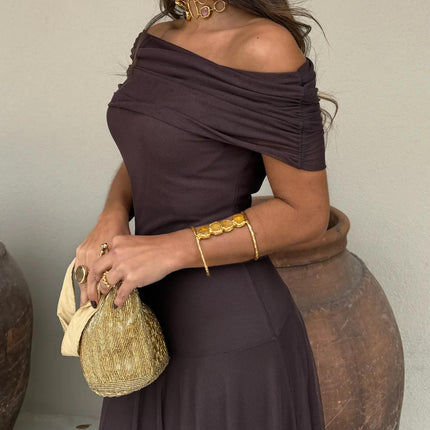 Calista | Elegant Wedding Guest Dress – Mesh Overlay Maxi
