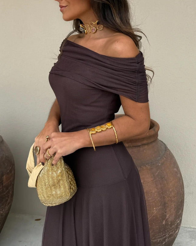 Calista | Elegant Wedding Guest Dress – Mesh Overlay Maxi