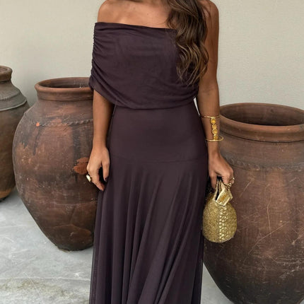 Calista | Elegant Wedding Guest Dress – Mesh Overlay Maxi