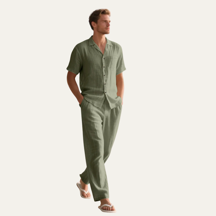 Callum | Relaxed Linen Pyjama Set – Short Sleeve