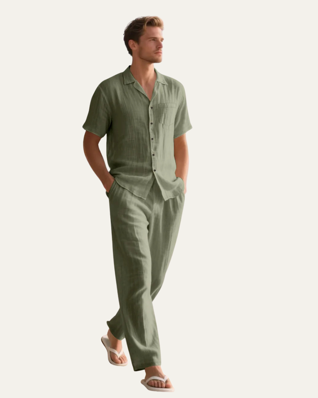 Callum | Relaxed Linen Pyjama Set – Short Sleeve