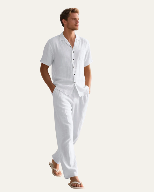 Callum | Relaxed Linen Pyjama Set – Short Sleeve