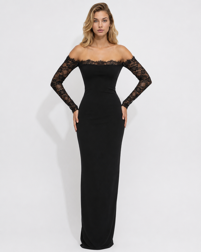 Campbell | Maxi Dress with Off-Shoulder Lace Neckline