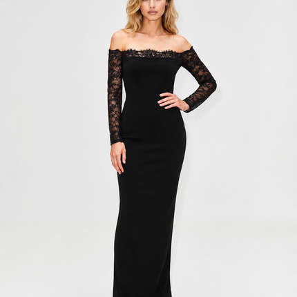 Campbell | Maxi Dress with Off-Shoulder Lace Neckline