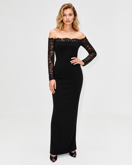 Campbell | Maxi Dress with Off-Shoulder Lace Neckline