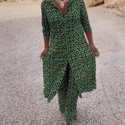 Carolyn | Women's Button-Up Printed Two-Piece Pant Set