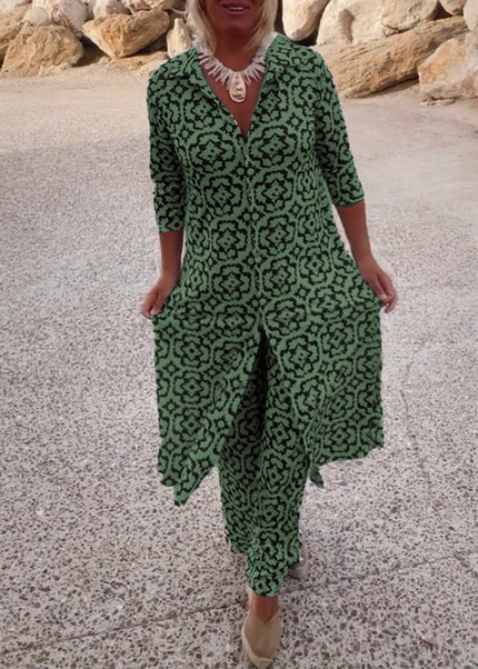Carolyn | Women's Button-Up Printed Two-Piece Pant Set