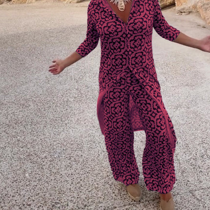 Carolyn | Women's Button-Up Printed Two-Piece Pant Set