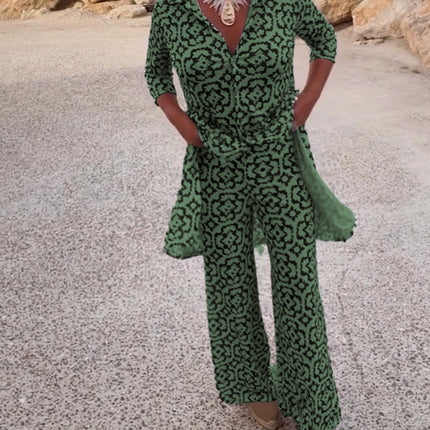 Carolyn | Women's Button-Up Printed Two-Piece Pant Set