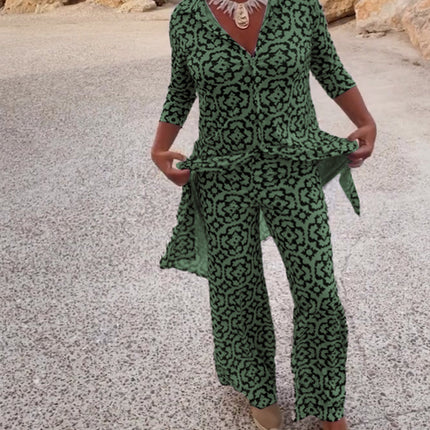 Carolyn | Women's Button-Up Printed Two-Piece Pant Set