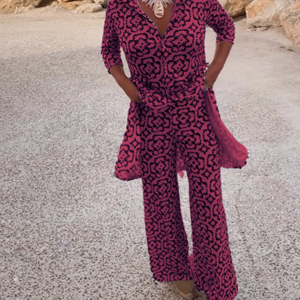 Carolyn | Women's Button-Up Printed Two-Piece Pant Set