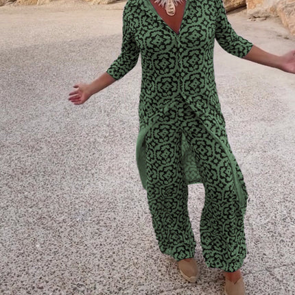 Carolyn | Women's Button-Up Printed Two-Piece Pant Set