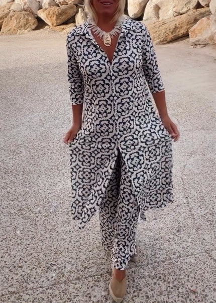 Carolyn | Women's Button-Up Printed Two-Piece Pant Set