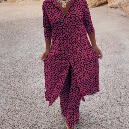 Carolyn | Women's Button-Up Printed Two-Piece Pant Set