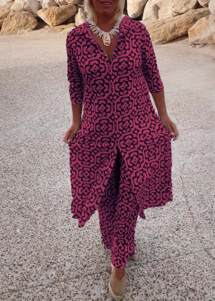 Carolyn | Women's Button-Up Printed Two-Piece Pant Set