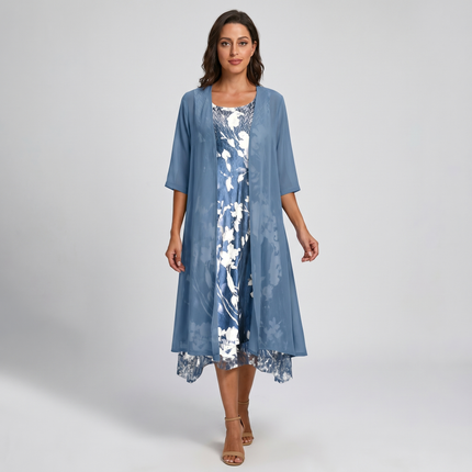 Celeste | Elegant Layered Midi Dress – Open Front Style