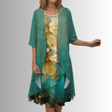 Celeste | Elegant Layered Midi Dress – Open Front Style