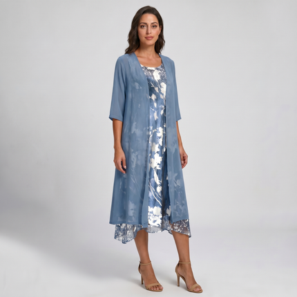Celeste | Elegant Layered Midi Dress – Open Front Style
